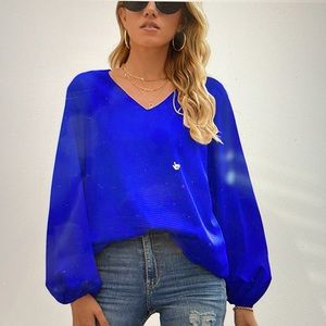 Women's V-Neck Blue Blouse